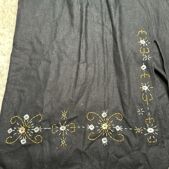 Requirements Linen Blend Black Midi Skirt Embroidered Details Beaded Design O3 - Picture 8 of 10